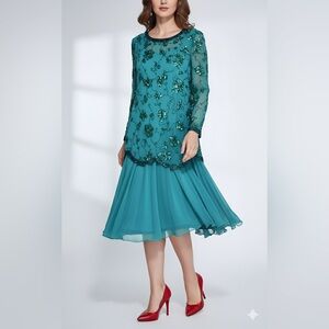 Vintage Michaelangelo 1980’s green sequined cocktail dress size 10